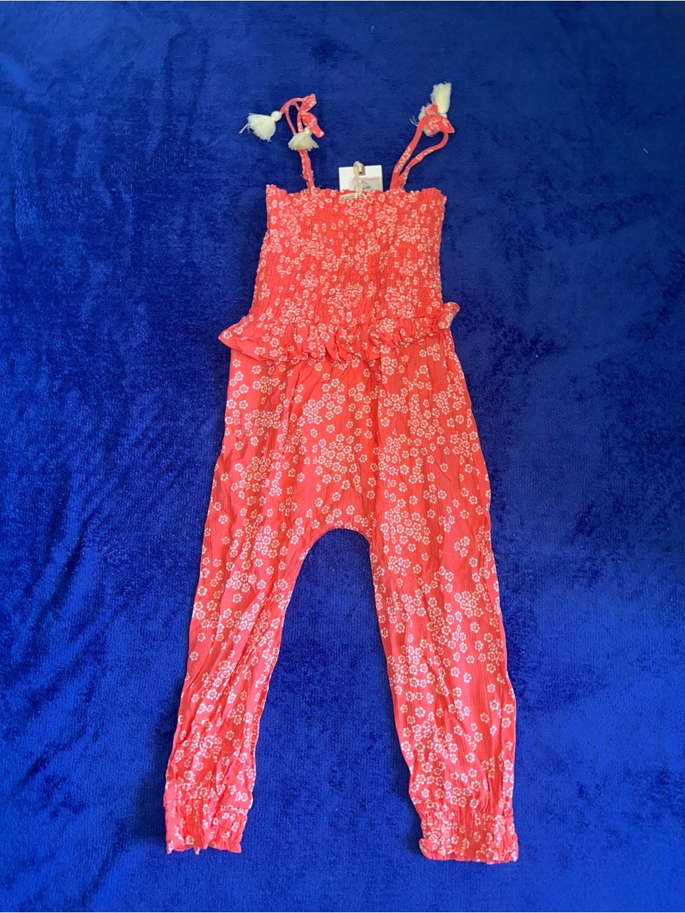 New Jessica Simpson Girls Red Floral Tassel Romper Size 4 NWT Smocked
